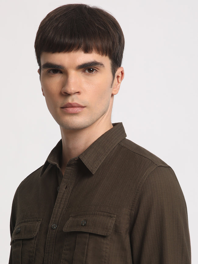 Men Olive Casual Shirt