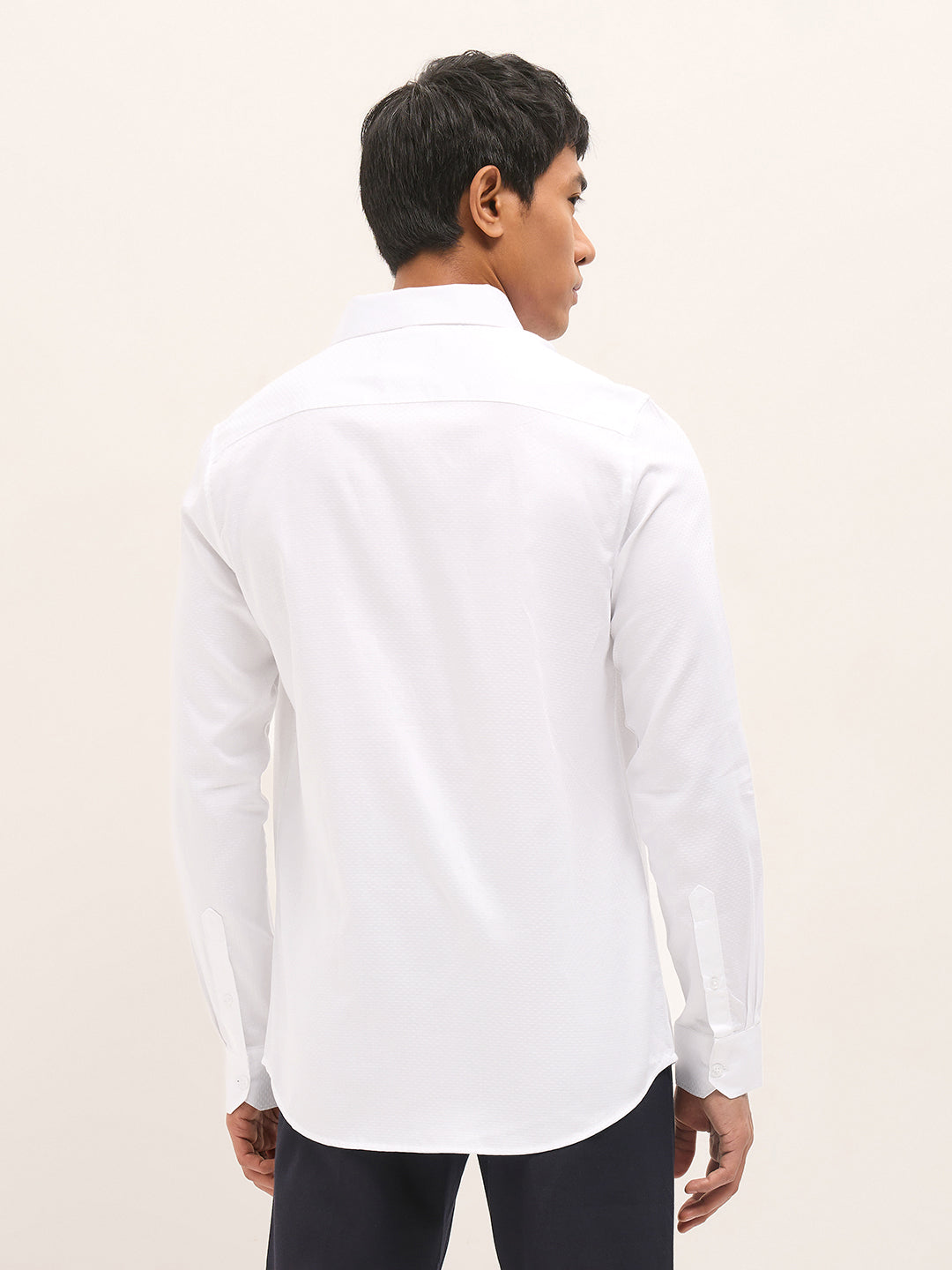Men White Woven Pattern Cotton Tailored Fit Formal Shirt
