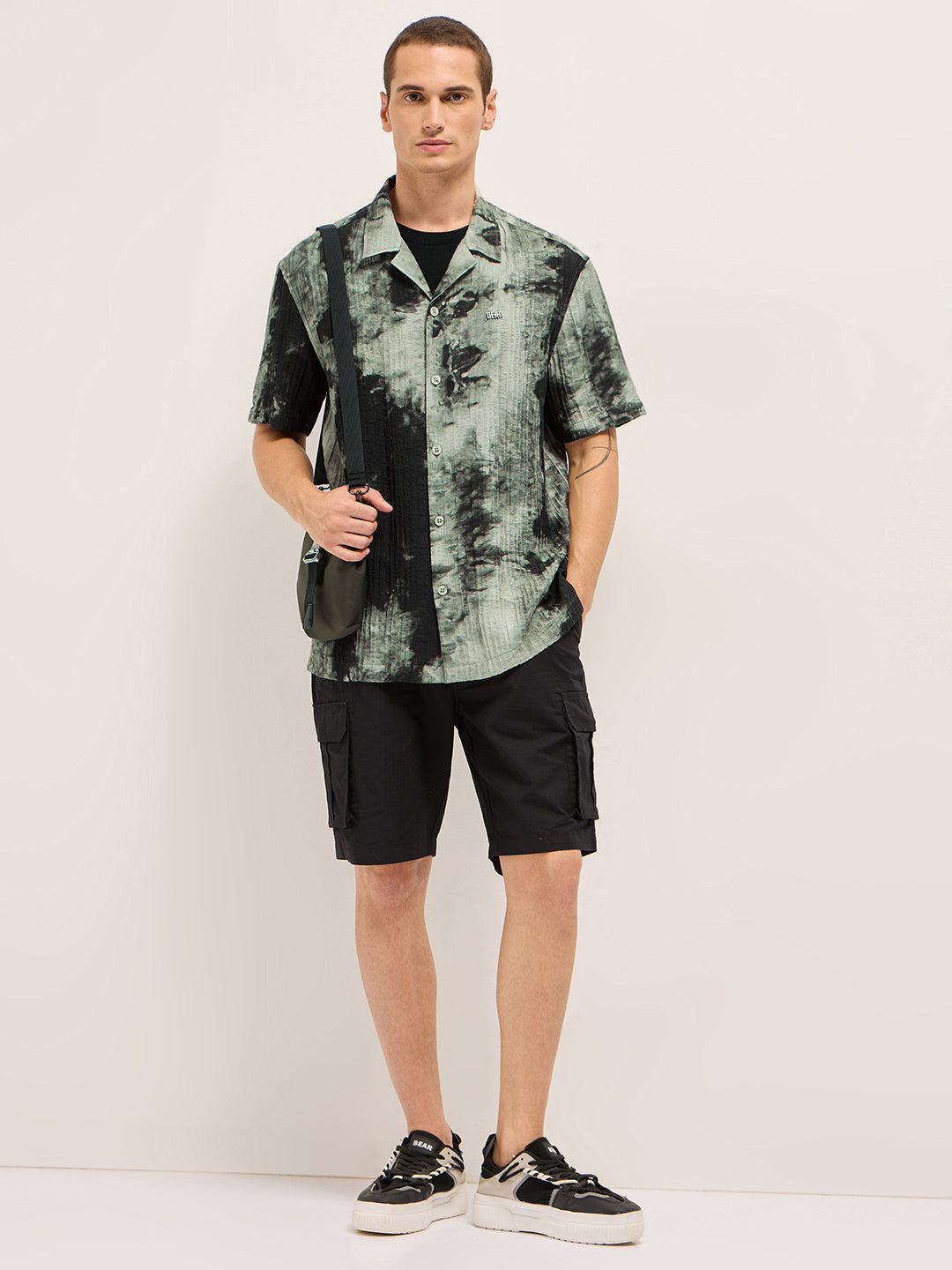 Men Dark Green Viscose Abstract print Relaxed Fit Cuban Collar Shirt