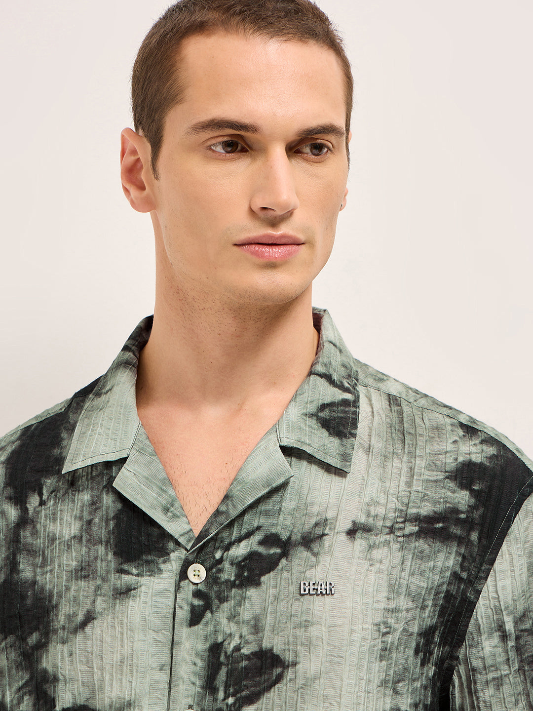 Men Dark Green Viscose Abstract print Relaxed Fit Cuban Collar Shirt