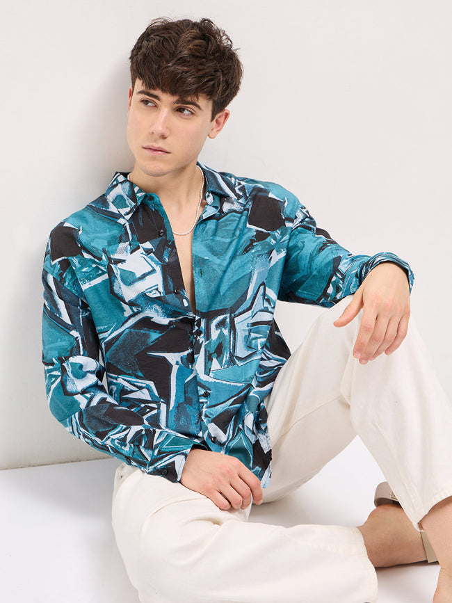 Men Multi-Color Abstract geometric print Relax Fit Overshirt