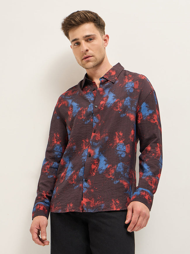 Men Multi-Color Bold Abstract Tie-Dye Print Relax Fit Overshirt