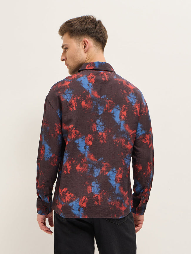 Men Multi-Color Bold Abstract Tie-Dye Print Relax Fit Overshirt