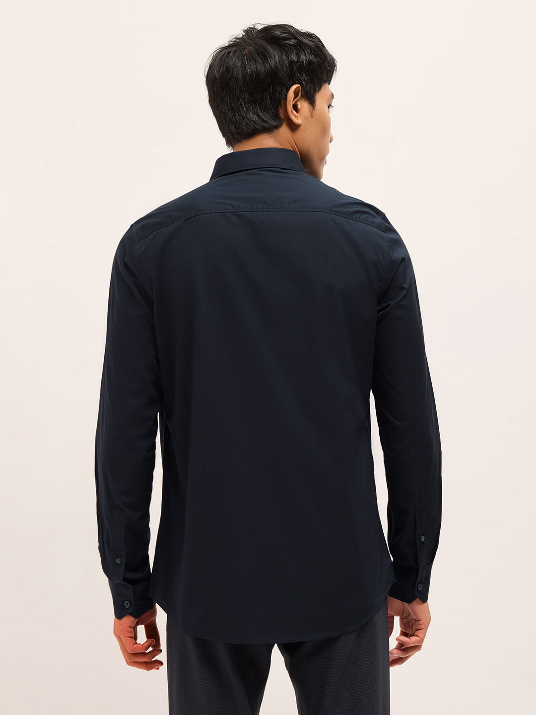 Men Blue Cotton Solid Shirt