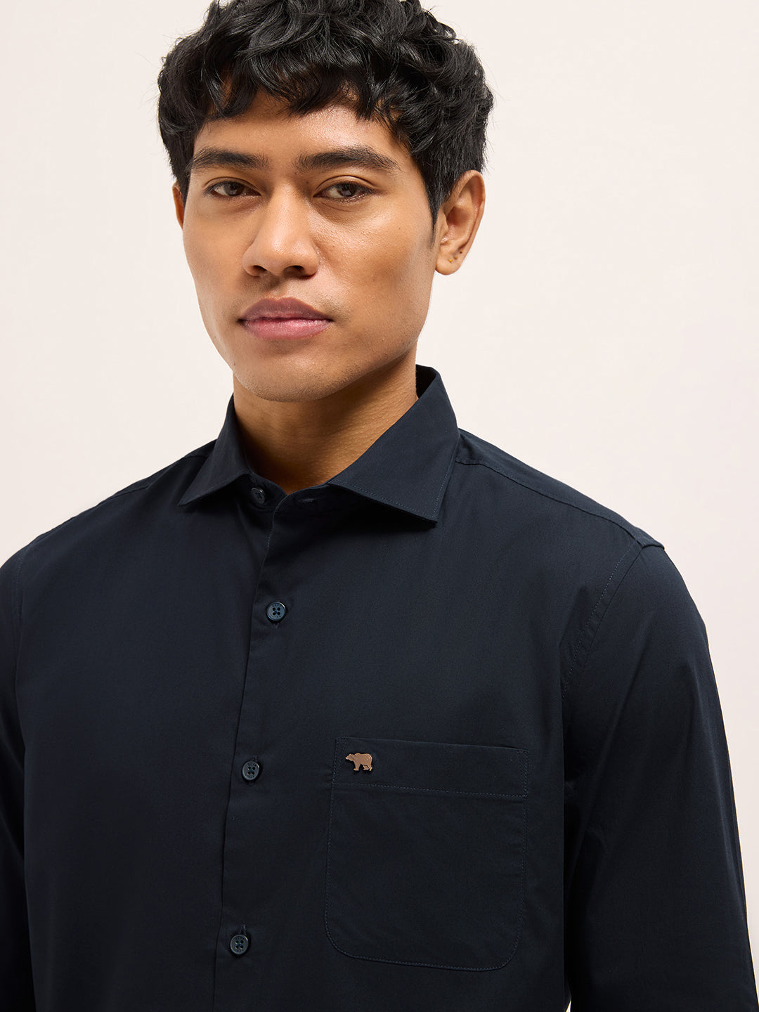 Men Blue Cotton Solid Shirt