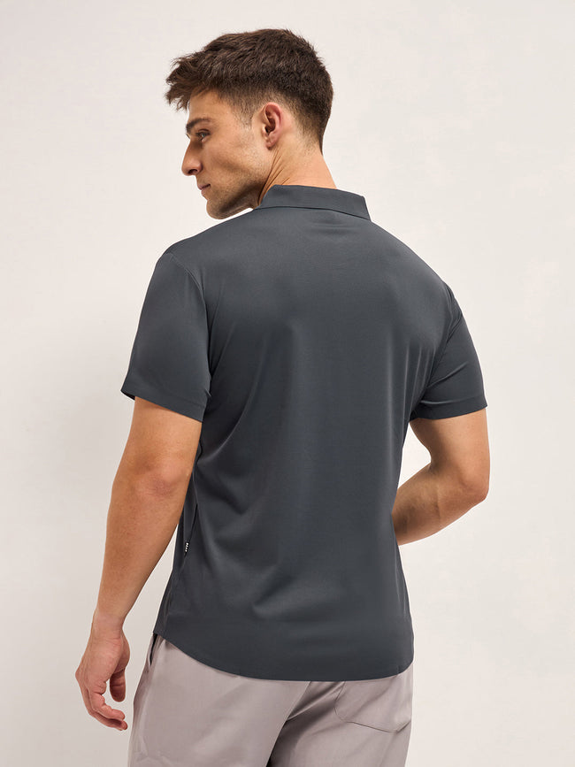 Men Charcoal Solid Nylon Blend Classic Spread Collar Shirt