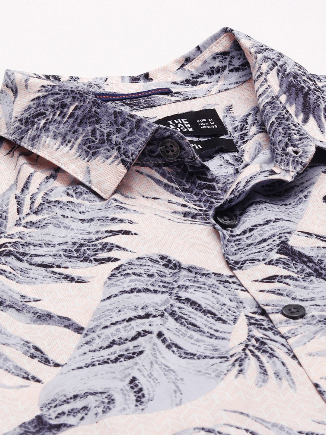 Men Peach Cotton Floral Shirt