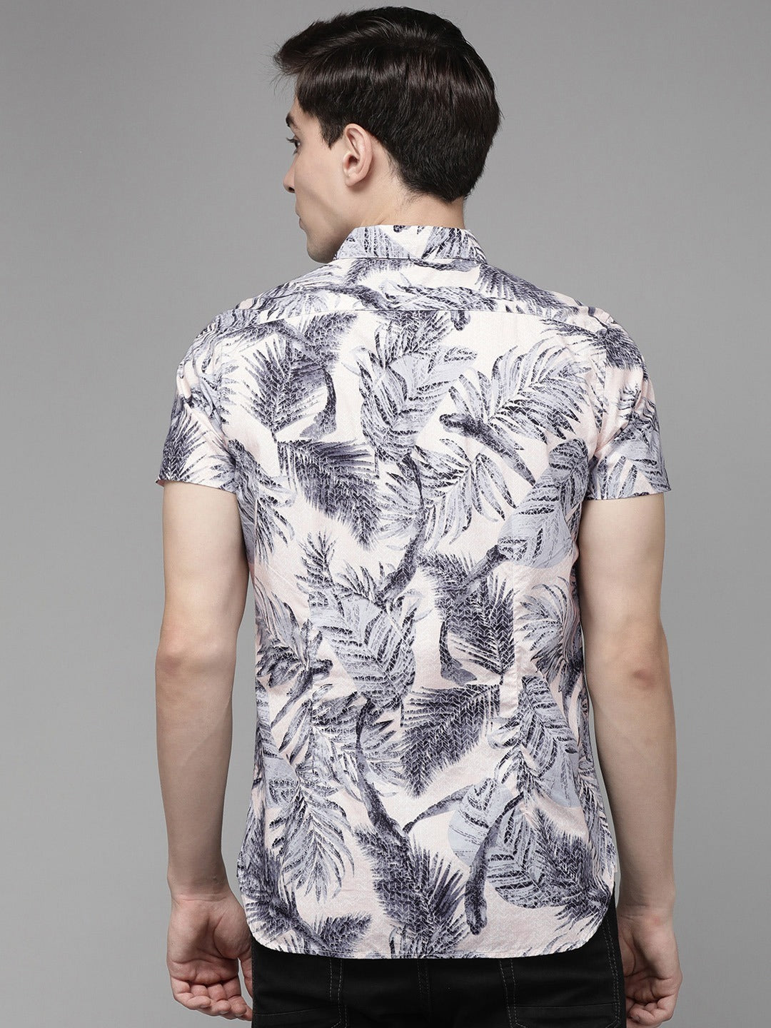 Men Peach Cotton Floral Shirt