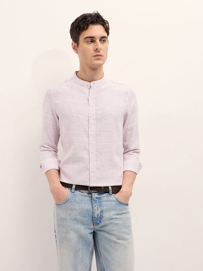 Men Light Pink Solid Slim Fit Casual Shirt