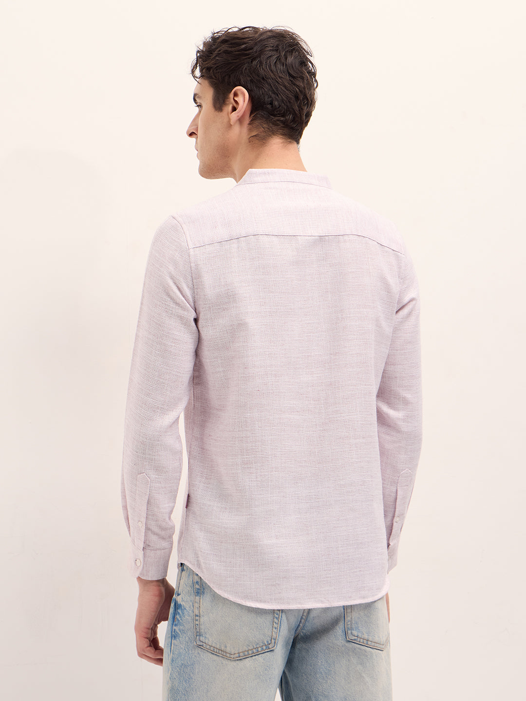 Men Light Pink Solid Slim Fit Casual Shirt