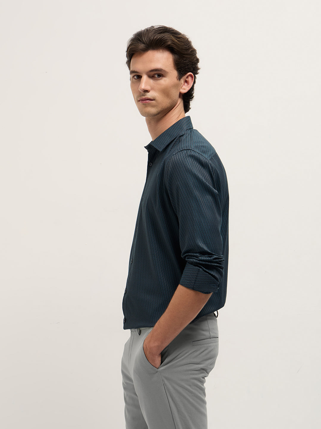 Men Blue Woven Design Tailored Fit Formal Shirt