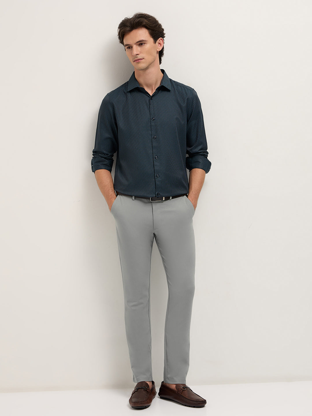Men Blue Woven Design Tailored Fit Formal Shirt