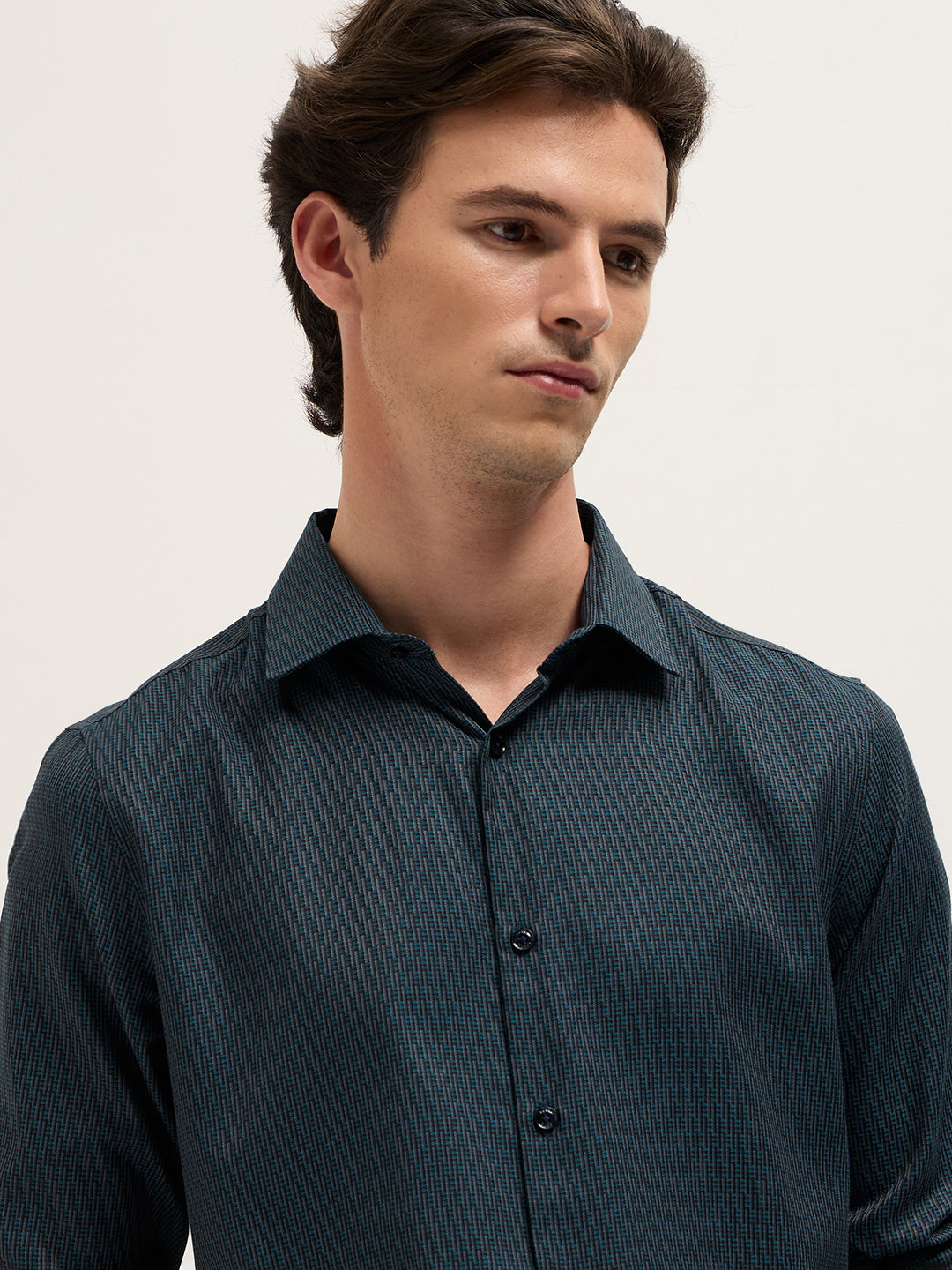 Men Blue Woven Design Tailored Fit Formal Shirt