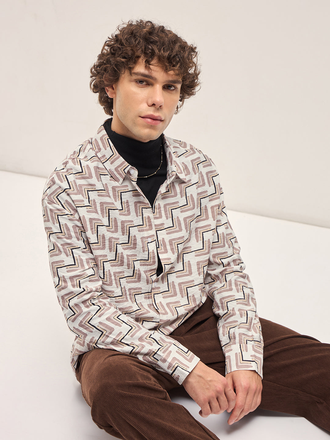 Men Multi-Color Hand-Painted Geometrical Print Relax Fit Overshirt
