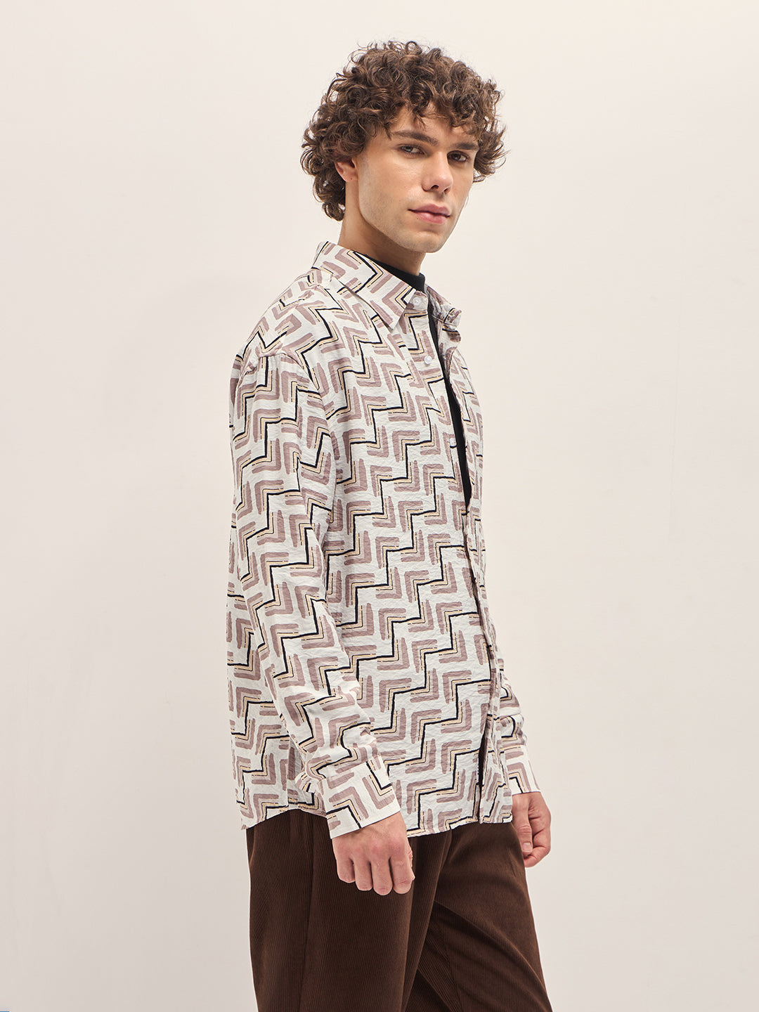 Men Multi-Color Hand-Painted Geometrical Print Relax Fit Overshirt