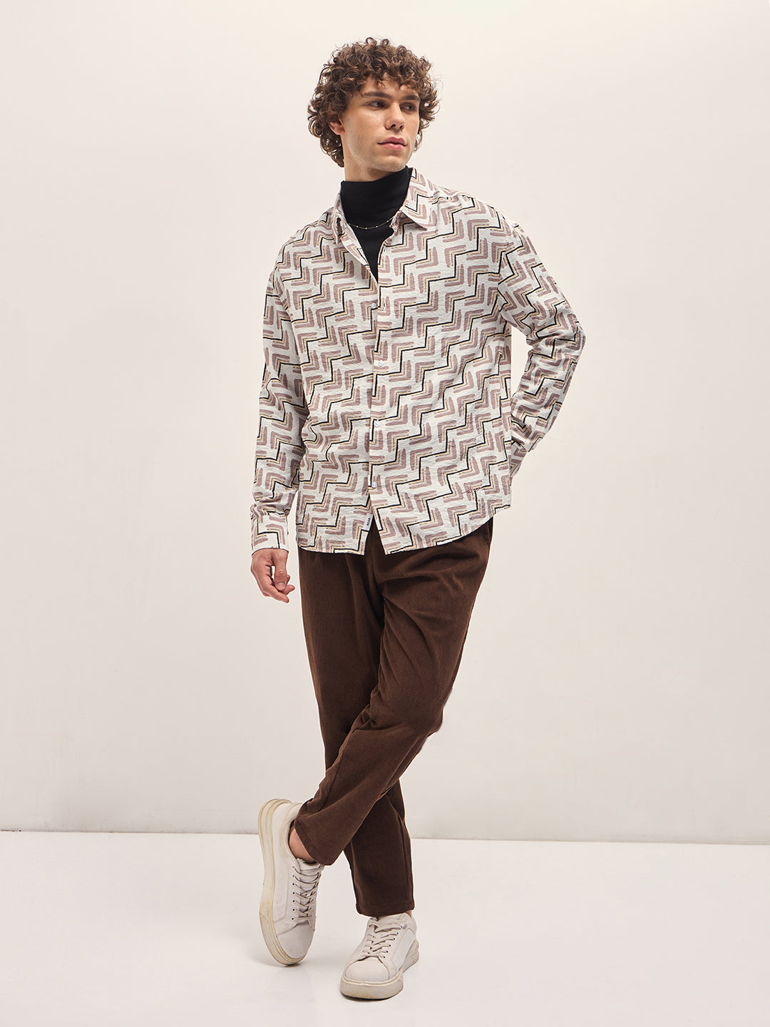 Men Multi-Color Hand-Painted Geometrical Print Relax Fit Overshirt