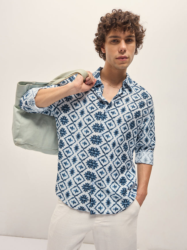 Men Blue Relax Fit Overshirt