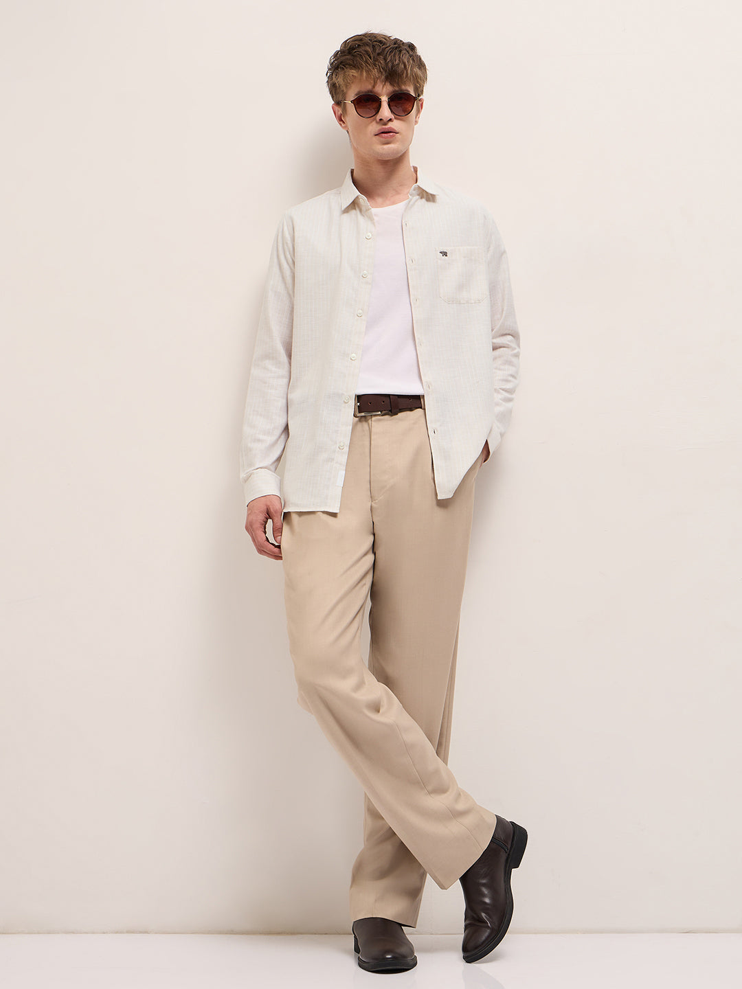 Men Light Beige Casual Shirt