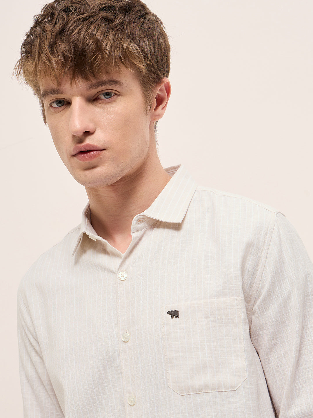 Men Light Beige Casual Shirt