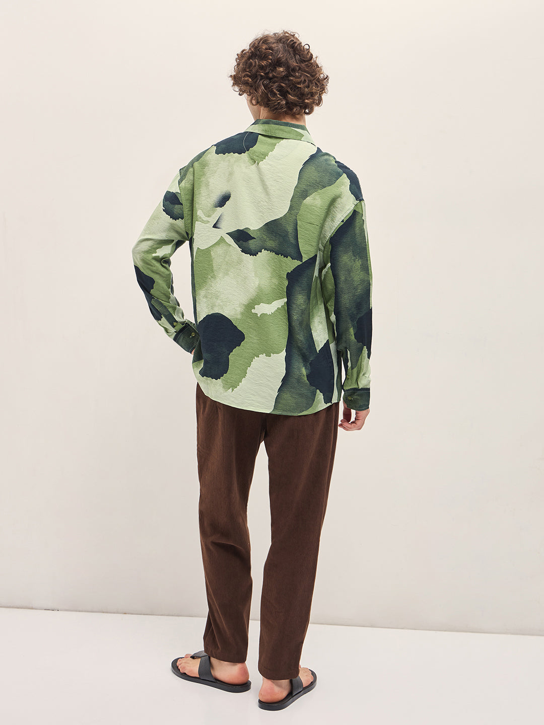 Men Green Watercolor Camouflage Print Relax Fit Overshirt