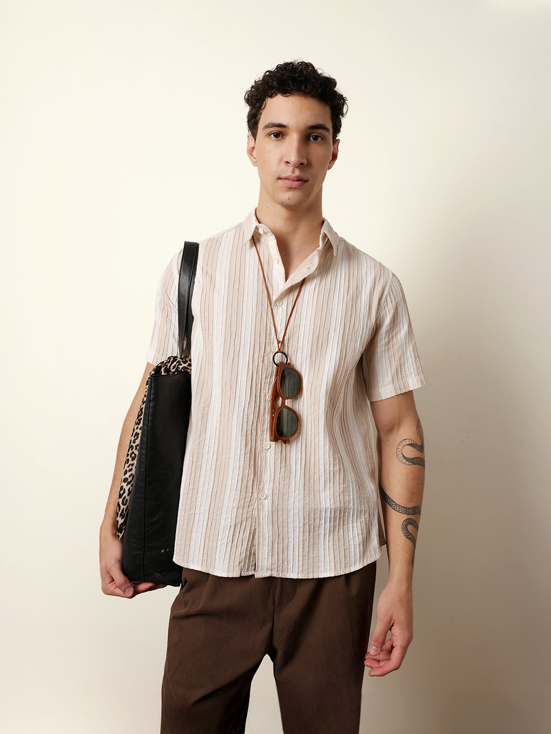 Men Striped Casual Half-Sleeve Shirt