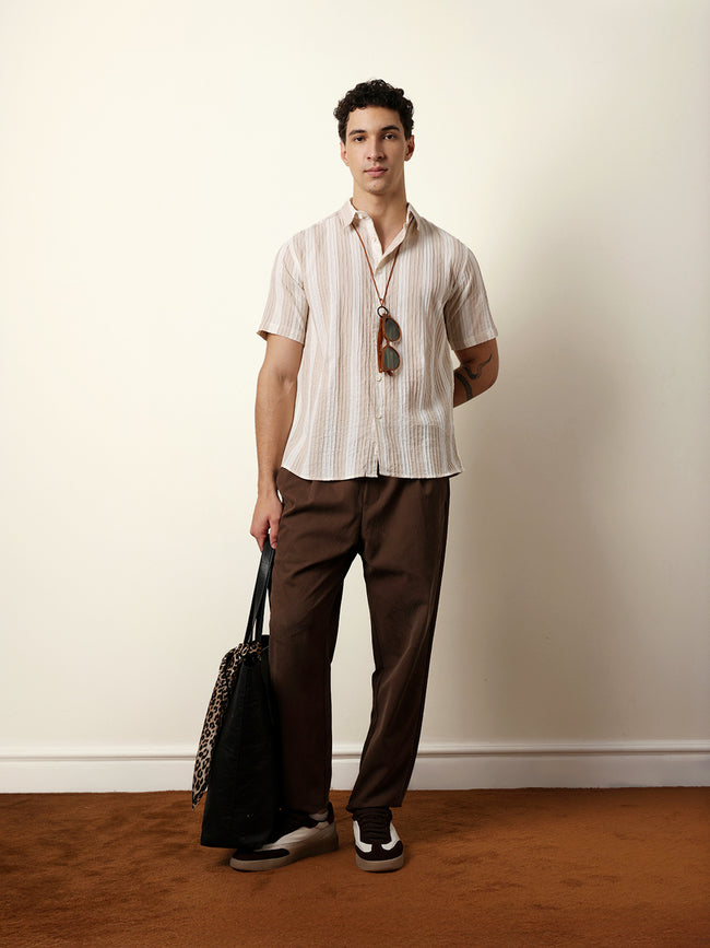 Men Striped Casual Half-Sleeve Shirt