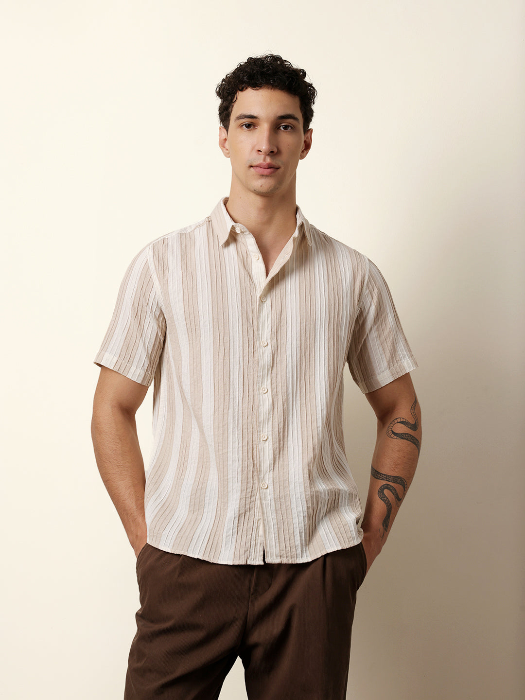 Men Striped Casual Half-Sleeve Shirt