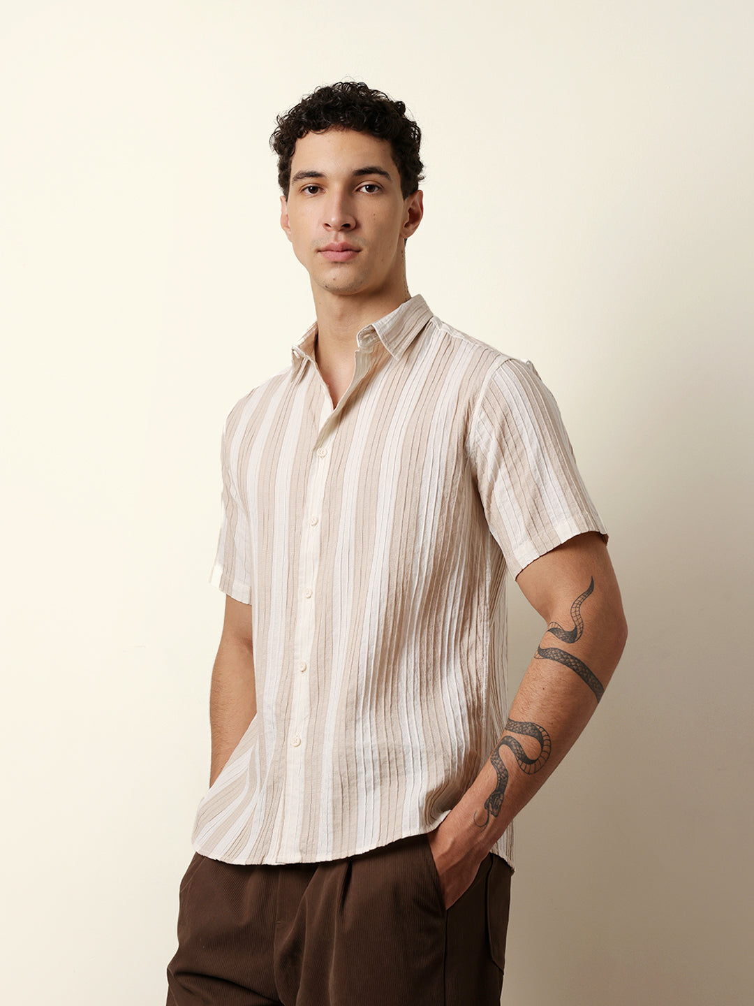Men Striped Casual Half-Sleeve Shirt