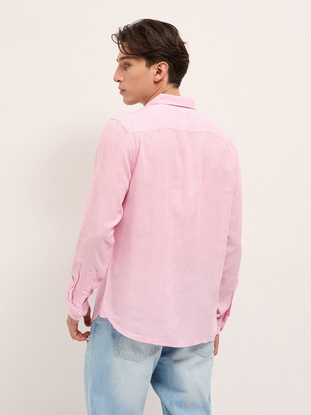 Men Pink Solid Lyocell Slim Fit Casual Shirt