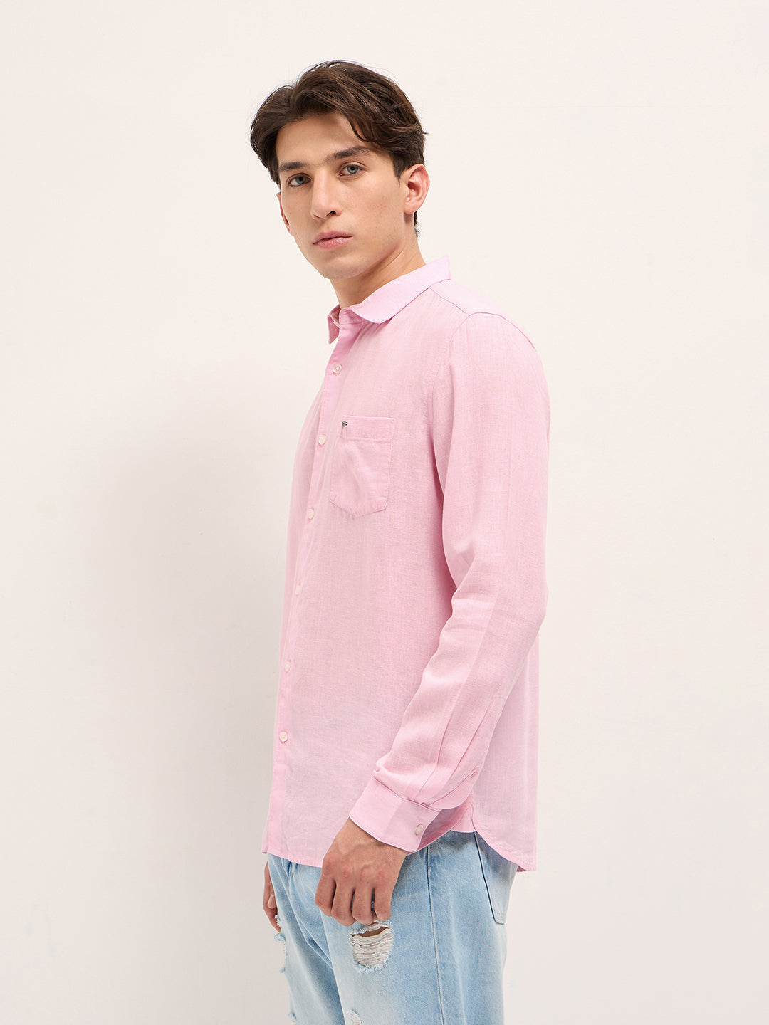 Men Pink Solid Lyocell Slim Fit Casual Shirt