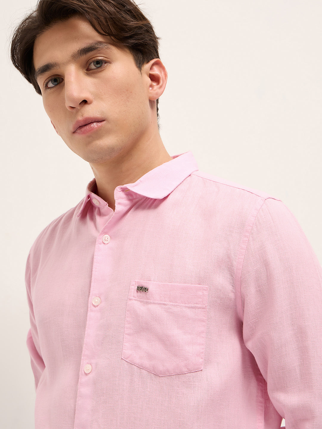 Men Pink Solid Lyocell Slim Fit Casual Shirt