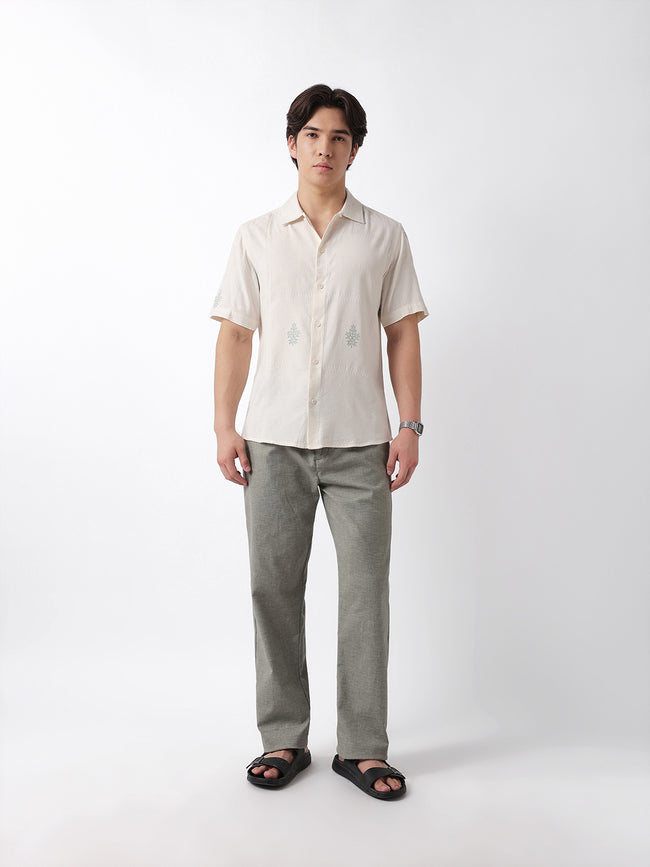 Men Green Embroidered Casual Shirt