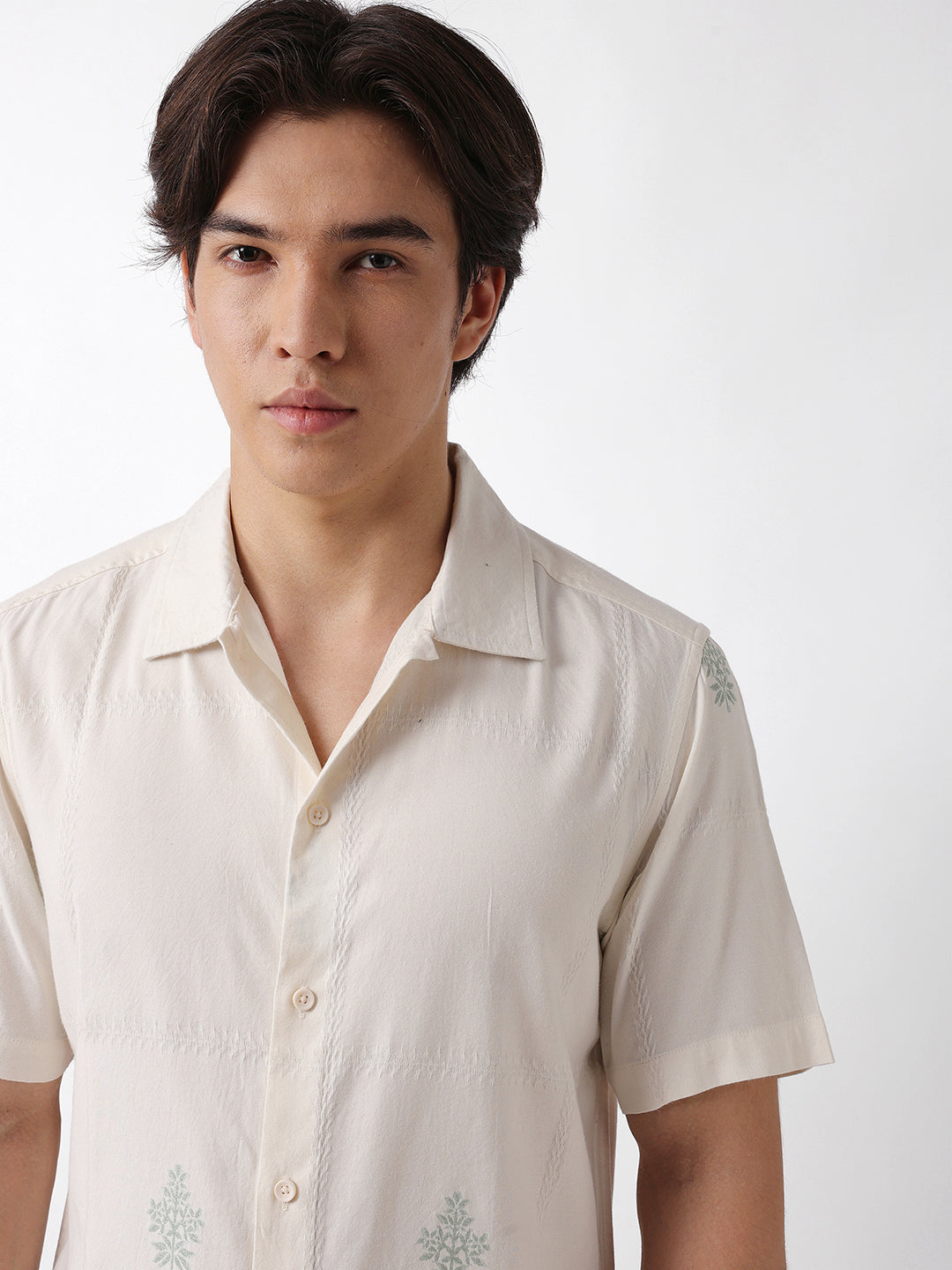 Men Green Embroidered Casual Shirt