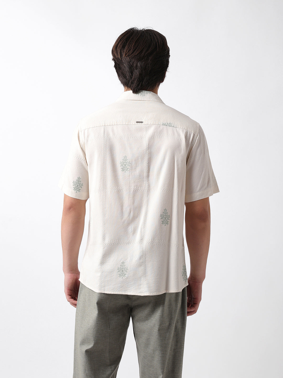 Men Green Embroidered Casual Shirt