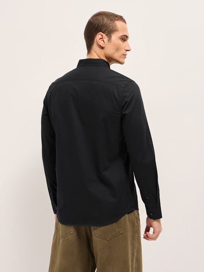 Men Black Cotton Solid Slim Fit Casual Shirt