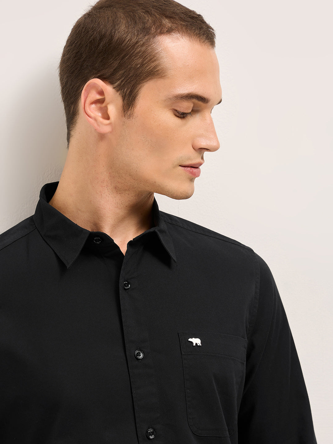 Men Black Cotton Solid Slim Fit Casual Shirt