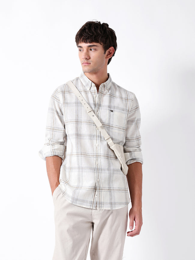 Men Cream Checked Shirt