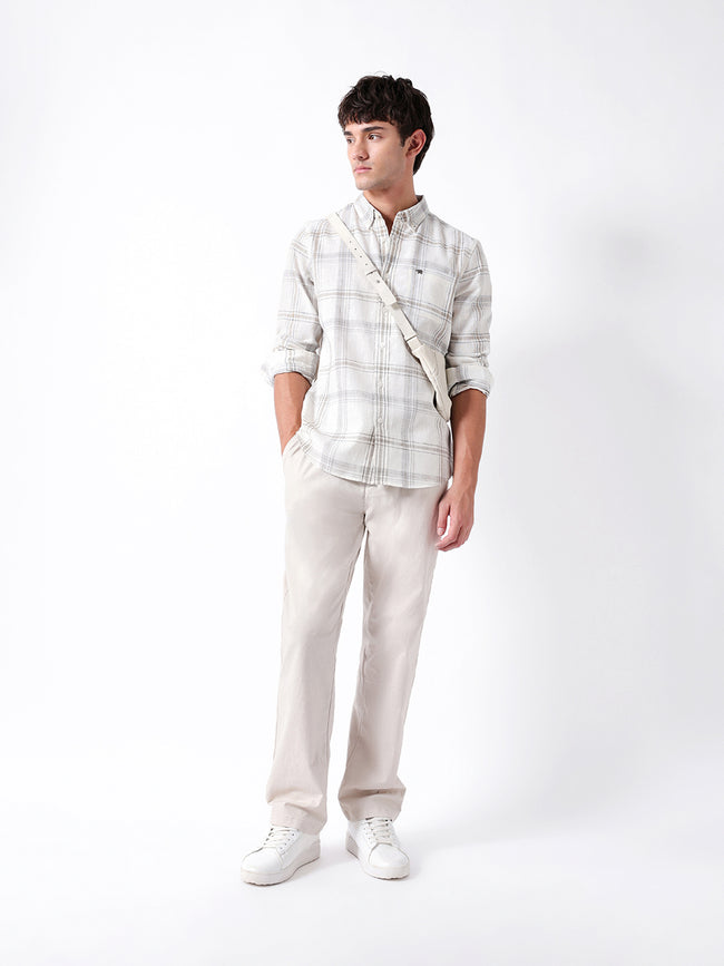 Men Cream Checked Shirt