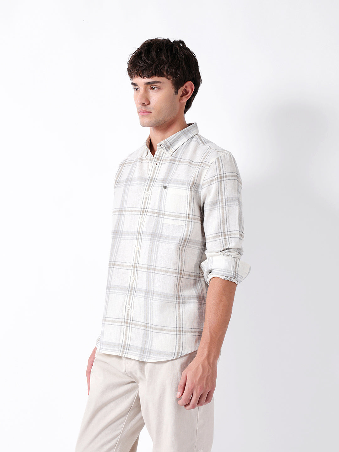 Men Cream Checked Shirt