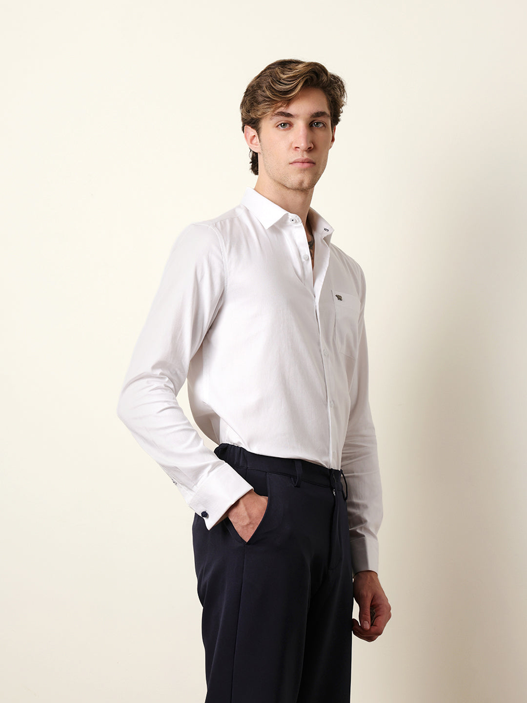 Men Solid Casual Full-Sleeve Shirt