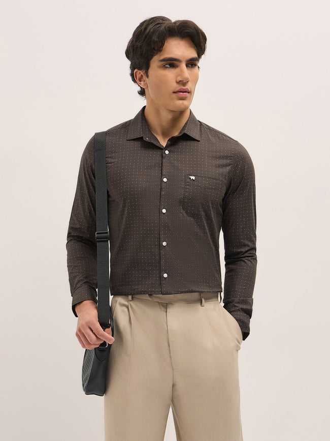 Men Brown Geometric Printed Tailored Fit Formal Shirt