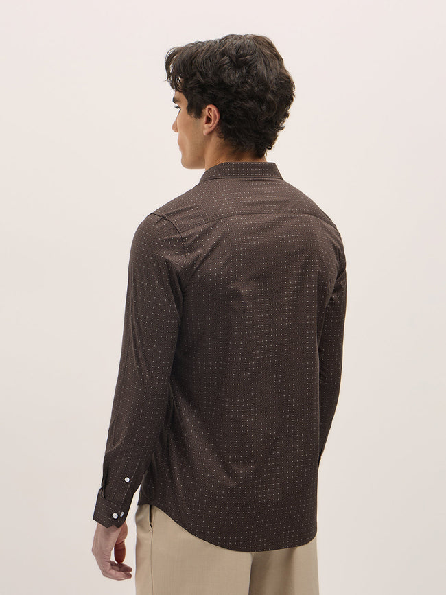 Men Brown Geometric Printed Tailored Fit Formal Shirt