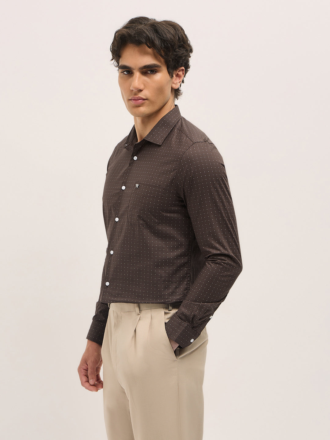 Men Brown Geometric Printed Tailored Fit Formal Shirt