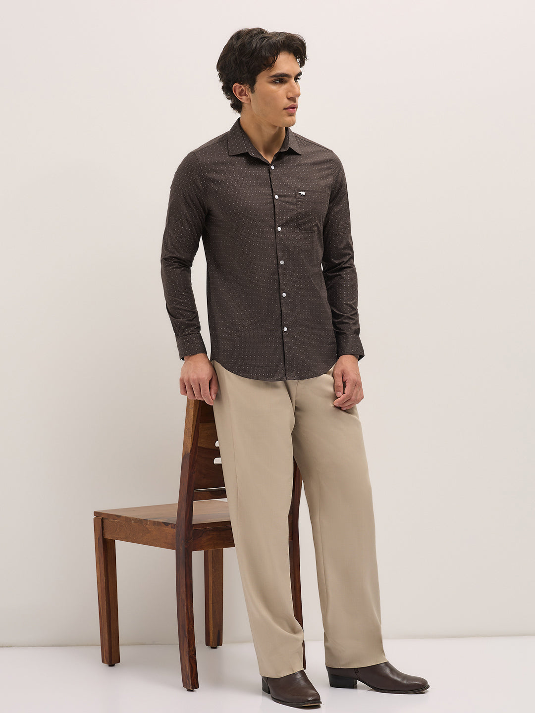 Men Brown Geometric Printed Tailored Fit Formal Shirt
