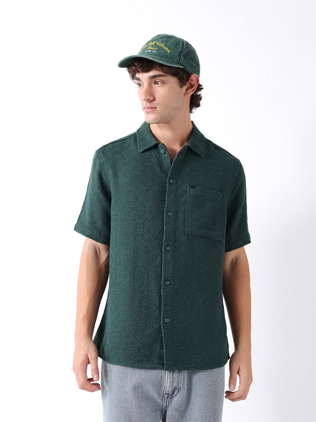 Men Green Dobby Shirt
