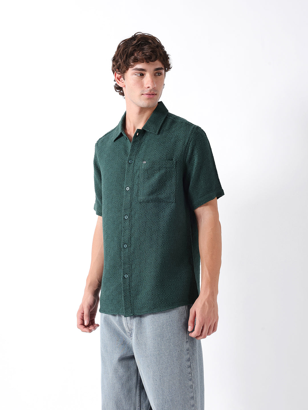 Men Green Dobby Shirt