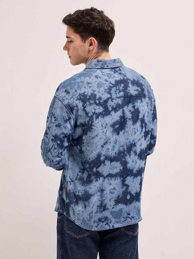 Men Blue Acid Wash Relaxed Fit Overshirt
