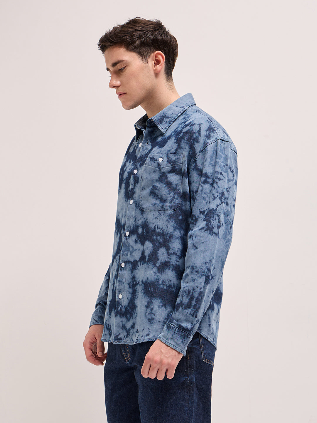 Men Blue Acid Wash Relaxed Fit Overshirt