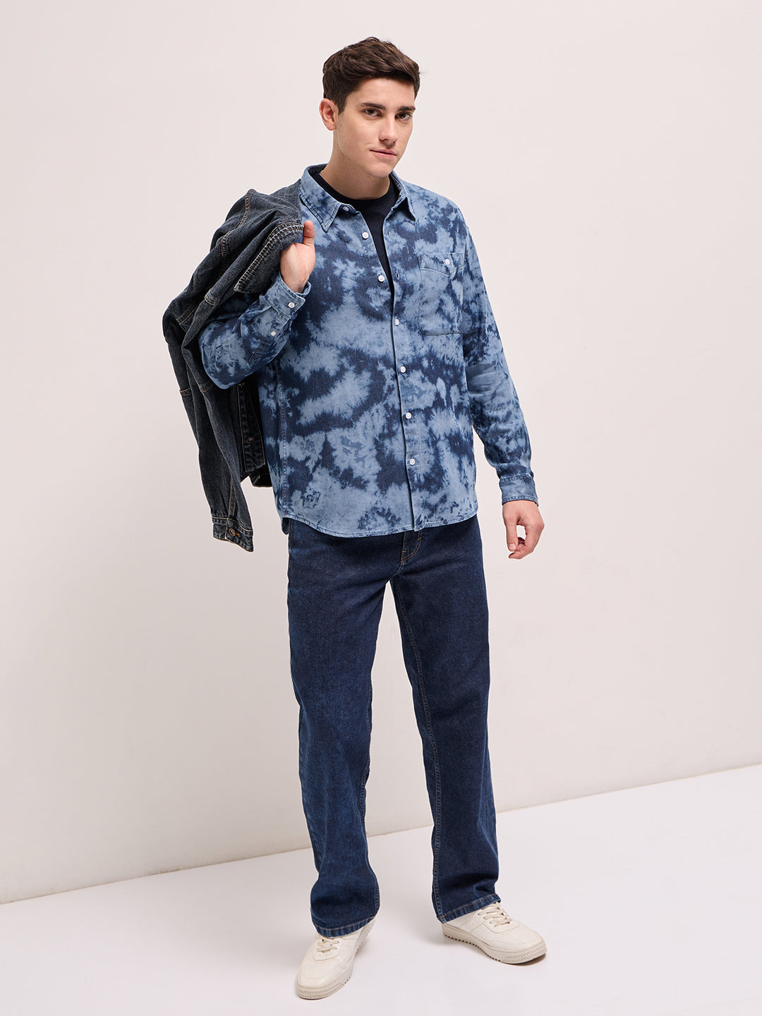 Men Blue Acid Wash Relaxed Fit Overshirt