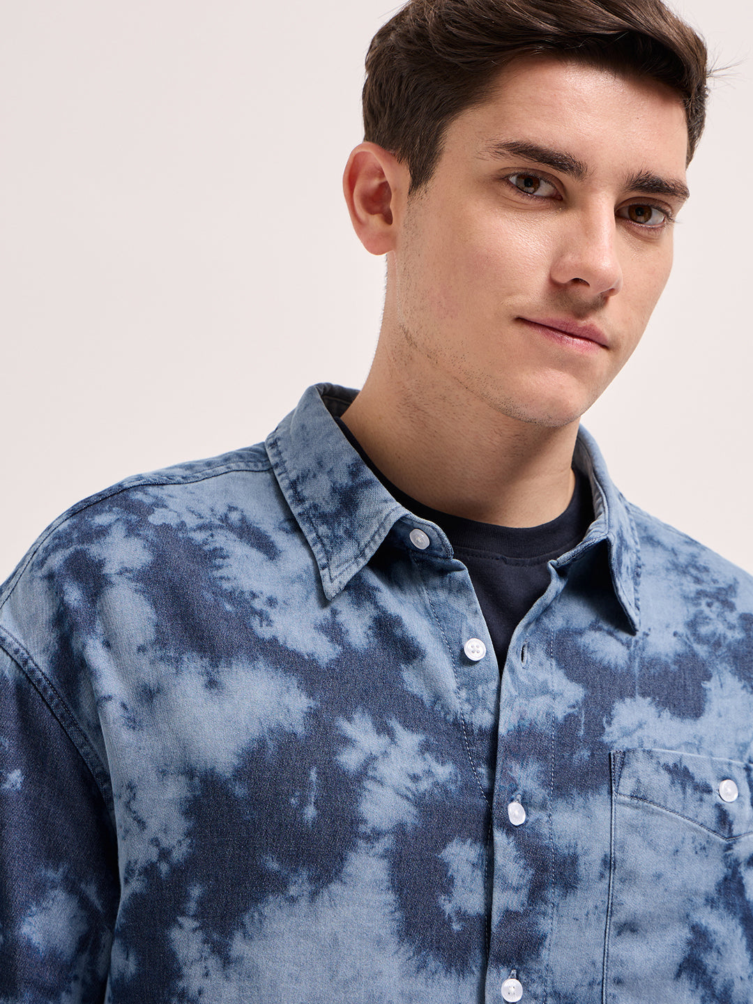 Men Blue Acid Wash Relaxed Fit Overshirt